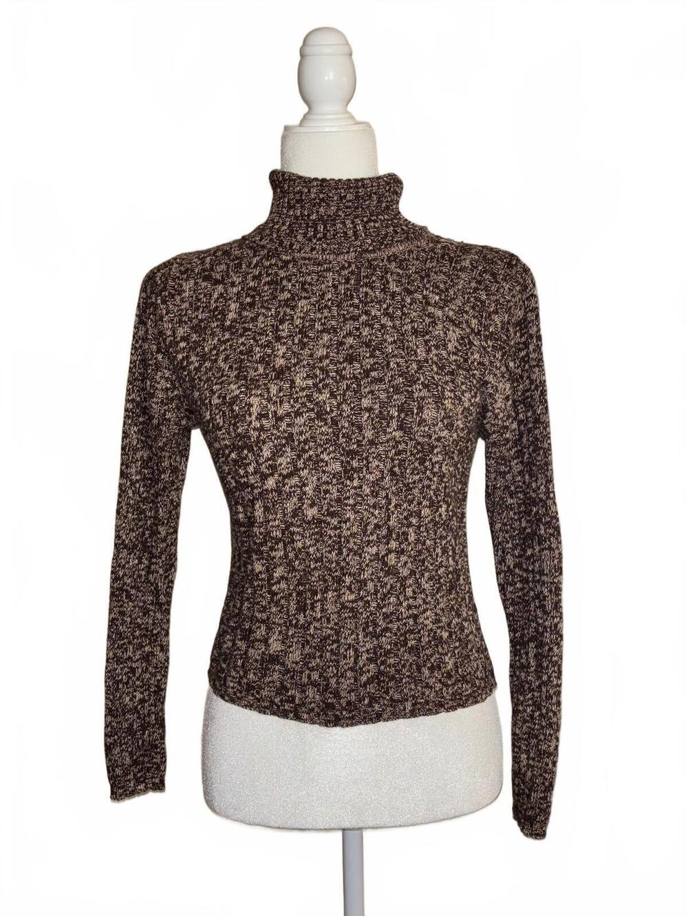 Energie Brown Marled Ribbed Turtleneck Sweater Old Money Preppy School Girl
